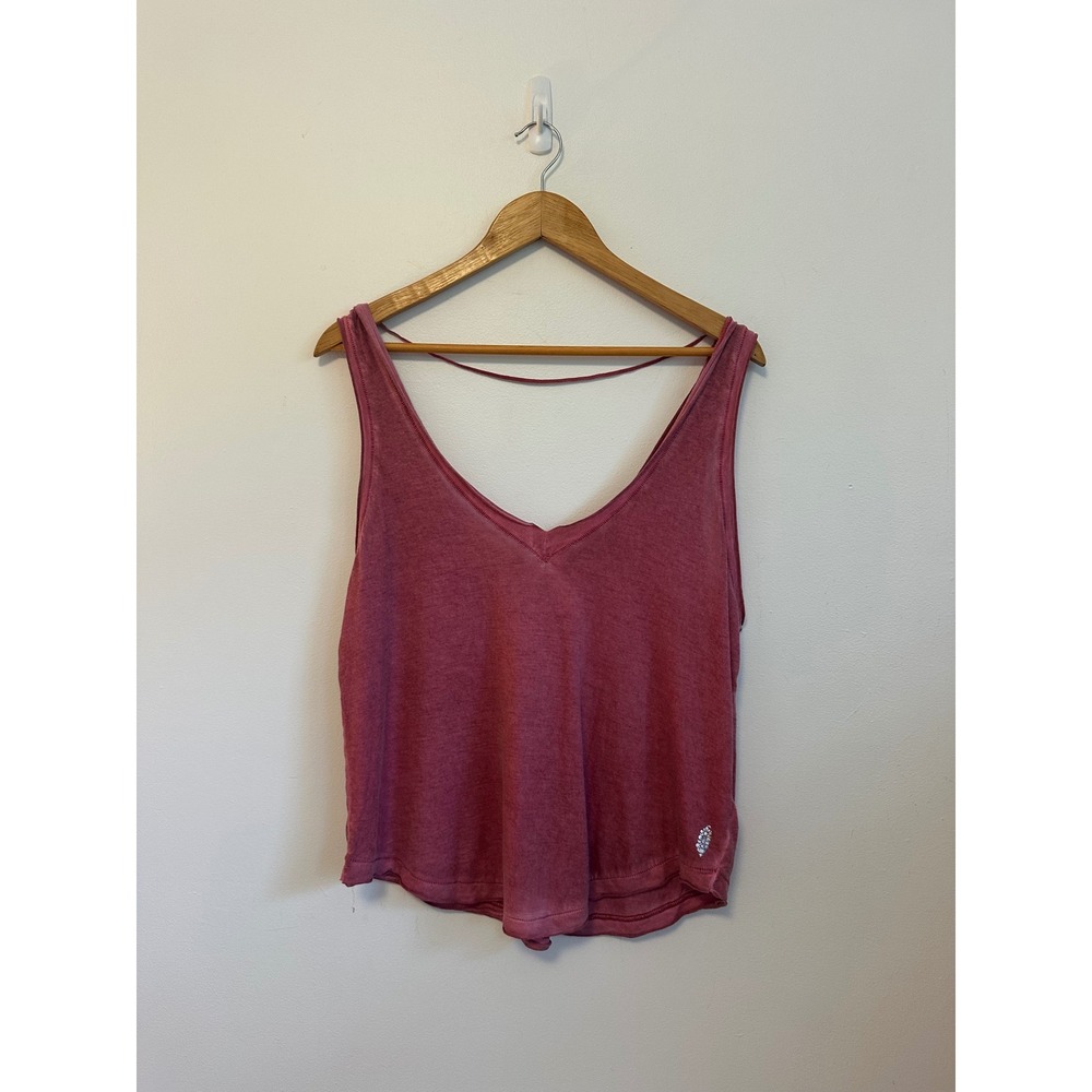 Free People FP Movement V-Neck Relaxed Tank Top in Berry Pink | Size XS